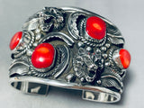 3d Wolf Extreme Detail Vintage Sterling Silver Leaf Bracelet Cuff-Nativo Arts