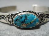 Eye-catching Vintage Native American Navajo Pilot Mountain Turquoise Sterling Silver Bracelet Old-Nativo Arts