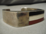 Impressive Vintage Native American Navajo Rare Inlay Sterling Silver Bracelet Old-Nativo Arts