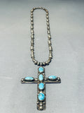 Newsworthy Vintage Native American Zuni Turquoise Sterling Silver Cross Necklace-Nativo Arts