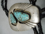 Important Running Water Vintage Native American Navajo Turquoise Sterling Silver Bolo Tie-Nativo Arts
