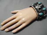 Big Huge 152 Gram Native American Skull Turquoise Sterling Silver Bracelet-Nativo Arts