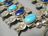 Museum Vintage Native American Navajo Turquoise Lapis Sterling Silver Squash Blossom Necklace-Nativo Arts
