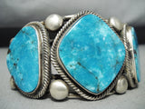 Colossal Heavy Signed Native American Navajo Vivid Turquoise Sterling Silver Bracelet-Nativo Arts