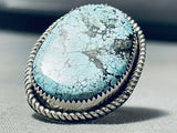 Ice Blue Spiderweb Turquoise Vintage Native American Navajo Sterling Silver Ring-Nativo Arts