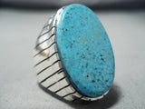 Gigantic Navajo Kingman Turquoise Sterling Silver Ring Native American-Nativo Arts