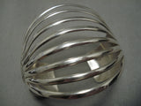 Stunning Vintage Native American Navajo Wil Benally Sterling Silver Convex Bracelet Old-Nativo Arts