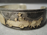Detailed Vintage Native American Navajo Gold Sterling Silver Bracelet Old-Nativo Arts