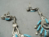 Exquisite Zuni Turquoise Sterling Silver Earrings Native American-Nativo Arts
