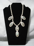 Amazing Vintage Native American Navajo Green Turquoise Sterling Silver Shadowbox Necklace-Nativo Arts
