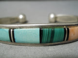 Native American Thicker End Bead Sterling Silver Vintage Turquoise Inlay Bracelet-Nativo Arts
