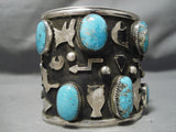 Native American Colossal Ancient Petroglyphs Sterling Silver Turquoise Bracelet-Nativo Arts