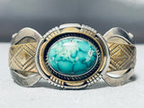 One Of Most Unique Ever Vintage Native American Navajo Turquoise Gold Sterling Silver Bracelet-Nativo Arts