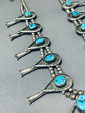 Vintage Native American Navajo Sleeping Beauty Turquoise Sterling Silver Squash Blossom Necklace-Nativo Arts
