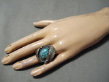 Superlative Vintage Native American Navajo Spiderweb Turquoise Sterling Silver Ring-Nativo Arts