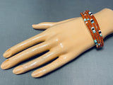 Native American Opulent Detail Vintage Navajo Coral Turquoise Inl;ay Sterling Silver Bracelet-Nativo Arts