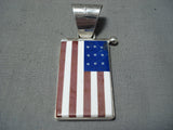 Tremendous Navajo Lapis Sterling Silver Usa Flag Pendant Native American-Nativo Arts