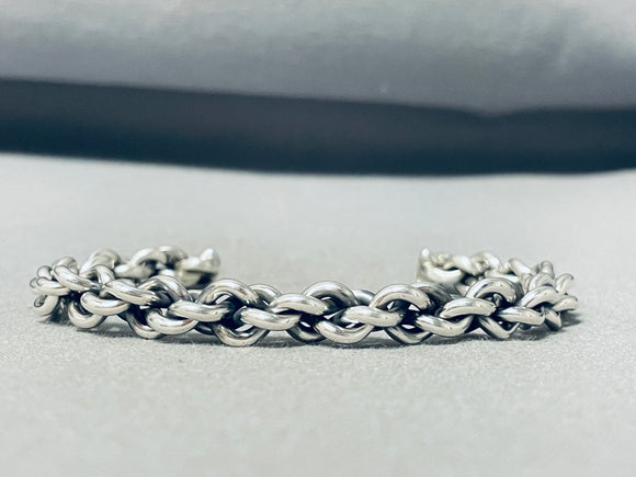 Chain Link Hand Woven Vintage Native American Navajo Sterling Silver Bracelet Cuff-Nativo Arts