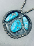 Jawdropping Vintage Native American Navajo Turquoise Chunk Sterling Silver Necklace Old-Nativo Arts