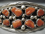 Chunyk Coral Navajo Sterling Silver Native American Bracelet Cuff-Nativo Arts