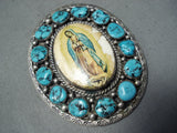 Rare Vintage Native American Navajo Turquoise Sterling Silver Our Lady Of Guadalupe Pin Old-Nativo Arts