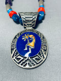 Remarkable Dancing Kokopelli Native American Navajo Lapis Sterling Silver Necklace-Nativo Arts