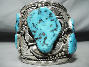 One Of Biggest Best Vintage Native American Navajo Men's Turquoise Sterling Silver Bracelet-Nativo Arts