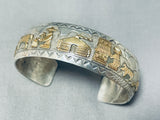 Expressive Vintage Native American Navajo Sterling Silver And 12kgf Storyteller Bracelet Signed-Nativo Arts