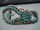Important Earlier Vintage Native American Zuni Dishta Turquoise Sterling Silver Bracelet Old-Nativo Arts