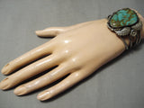 Vivid Natural Green Vintage Native American Navajo Royston Turquoise Sterling Silver Bracelet-Nativo Arts