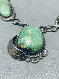 Very Old Vintage Native American Navajo Green Turquoise Sterling Silver Leaf Necklace Old-Nativo Arts