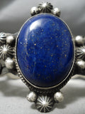Heavy Thick Vintage Native American Navajo Lapis Sterling Silver Repoussed Bracelet-Nativo Arts