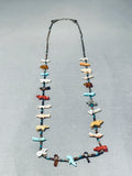 Colorful Native American Zuni Turquoise Shell Coral Bear Birds Fetish Sterling Silver Necklace-Nativo Arts