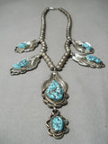 Opulent Vintage Native American Navajo Carico Lake Turquoise Sterling Silver Necklace Old-Nativo Arts