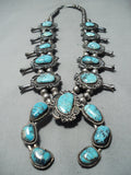 Very Rare Vintage Native American Navajo Turquoise Sterling Silver Squash Blossom Necklace-Nativo Arts