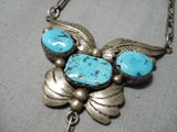 Exquisite Vintage Native American Navajo Turquoise Sterling Silver Feather Necklace Old-Nativo Arts