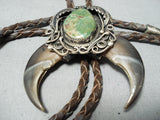 Authentic Vintage Native American Navajo Royston Turquoise Sterling Silver Bear Bolo Tie-Nativo Arts