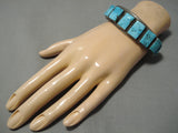 Striking Vintage Native American Navajo Squar Turquoise Sterling Silver Bracelet-Nativo Arts