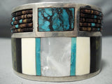 Best Vintage Native American Navajo Turquoise Heishi Sterling Silver Bracelet Cuff Old-Nativo Arts