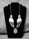 One Of Most Talented Inlayers Native American Zuni Turquoise Sterling Silver Necklace-Nativo Arts
