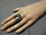 Rare Vintage Native American Navajo Cerrillos Turquoise Sterling Silver Horseshoe Ring Old-Nativo Arts