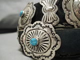 Magnificent Vintage Native American Navajo Hand Tooled Sterling Silver Turquoise Concho Belt Old-Nativo Arts