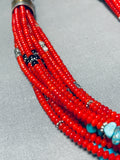 Authentic Singer Native American Navajo Coral Sterling Silver Turquoise Necklace-Nativo Arts