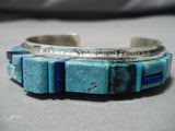 Opulent Native American Navajo Lone Mountain Turquoise High Rise Sterling Silver Inlay Bracelet-Nativo Arts