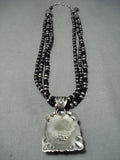 Important Darryl Becenti (d.) Sterling Silver Hand Tooled Jet Necklace Native American Navajo-Nativo Arts