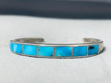 Brilliant Vintage Native American Zuni Inlay Blue Diamond Turquoise Sterling Silver Bracelet-Nativo Arts