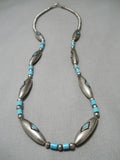 Advanced Technique Vintage Native American Navajo Tubule Turquoise Sterling Silver Necklace Old-Nativo Arts