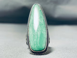 Beautiful Vintage Native American Zuni Huge Green Turquoise Sterling Silver Ring-Nativo Arts