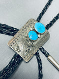 Detailed Vintage Native American Navajo Turquoise Leaf Sterling Silver Bolo Tie-Nativo Arts