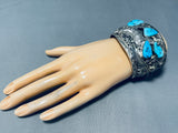 Native American Immense Howling Coyote Turquoise Sterling Silver Bracelet Cuff-Nativo Arts